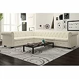 Susany Chesterfield Ecksofa 6-Sitzer Chesterfield Sofa Loungesofa Polstersofa Sofagarnitur Vintage Couch Bürosofa Polstermöbel Stilsofa Couchgarnitur Polstersofa Kunstledersofa Kunstleder Weiß