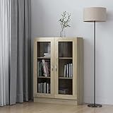 MOONAIRY Vitrinenschrank, Vitrine, Wandschrank, Schrank Regal, Glasregal, Glasvitrine Stehend, Eckvitrine, Manga Regal, Sonoma-Eiche 82,5x30,5x115 cm Spanplatte