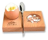 EKFJAELL Premium Eierbecher Holz (Buche) im 2er Set ca. 11,5 x 7,5 x 1,5 cm - 3in1 Eier-, Schalen- & Löffelhalter, antibakteriell & Sonnenblumenöl-behandelt, Eierhalter (2 Stück)