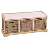 Mendler Sitzbank Bienne, Aufbewahrungsbox, 3 Körbe, Kubu-Rattan-Geflecht, 112x46x37cm - hell