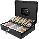 ACROPAQ Geldkassette abschließbar - Kasse mit Münzzählbrett, Groß 24 x 30 x 9 cm - Abschließbare Box, Geldkasse, Geldkoffer geeignet für Geldaufbewahrung - Schwarz - 10005K
