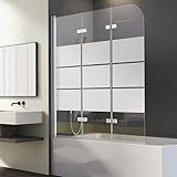 Goezes Duschwand für Badewanne 130x140cm 3-teilig Dusche Duschtrennwand, Gestreift Glas Badewannenwand aus 6mm Nano Sicherheitsglas, Dreifaltigkeitstür Trennwand Faltbar Streifenmuster Glas