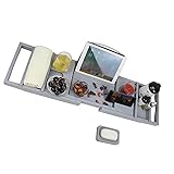 JLVAWIN Erweiterbare Badewannenablage, einziehbare Badewannenablage, mit Tablet-Halter, Handyablage und Weinglasschlitz, Lieben-grau