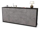 Stil.Zeit Sideboard Eleni - Korpus anthrazit matt - Front Beton Optik (180x79x35cm) Push-to-Open Technik & Leichtlaufschienen