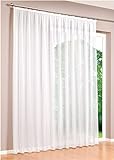 DecoHome | Gardinen Store Voile Vorhang mit Kräuselband, transparent Weiß, in verschiedenen Größen (240, 450)