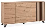 DEINE TANTE EMMA 003408 Kommode Medan 51C Sideboard Artisan Eiche Nb. / Anthrazit Lamellen ca. 160 x 85 x 40 cm