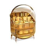 Galatée Retro Serie 180°Drehbar Tragbare Make Up Organizer Kosmetikbox Kosmetische Aufbewahrungs Box Mit Staubdichtem Deckel, Beauty Organizer Mit 2 Schubladen Und Tragegriff - （Bernstein）