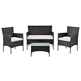 Juskys Polyrattan Sitzgruppe Fort Myers 4 Personen mit 2er Sofa, 2 Stühle, Tisch & Sitzkissen wetterfest schwarz/Creme Balkonmöbel Gartenmöbel Set