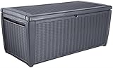 Keter Sumatra Auflagenbox, Kissenbox für draußen, 511 L, wetterfest, Deckel mit Gasdruckfeder, Außenmaße:145x73x64 cm, Sitzgelegenheit für 2 Personen Graphit