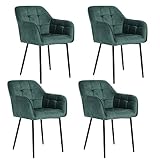 FAMOYI Esszimmerstühle Samt Grün Polsterstuhl Moderner Küchenstuhl Bequeme Esszimmerstühle mit Rückenlehne Armlehnen Metallbeine Armlehnstuhl für Esszimmer, Wohnzimmer, Büro,4er Set
