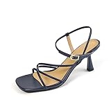 USACEK Quadratische offene Zehenpartie Kätzchen Absatz Sandalen für Frauen Sexy Feminine Knöchelschnalle Riemen Sommer Bequeme Party Schuhe, marineblau, 38 EU