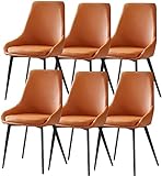 Esszimmerstühle, PU-Leder, Seitenstuhl mit Karbonstahl-Metallbeinen, für Zuhause, kommerzielle Restaurants (Farbe: Orange), 6 Stück