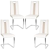 Flyelf Freischwinger Stuhl Vegas 4er Set Esszimmerstühle für Küche/Esszimmer/Büro (Beige - Weiß, 4)