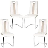 Flyelf Freischwinger Stuhl Vegas 4er Set Esszimmerstühle für Küche/Esszimmer/Büro (Beige - Weiß, 4)