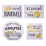4-teiliges Sommer-Tablett-Dekor-Set, Zitronenschild, für Küche, Tisch, Regal, Schreibtisch, Ornamente, rustikale Bauernhaus-Dekoration, Sommer-Etagen-Tablett, Dekorationsset, Bauernhaus