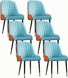 Moderne Küche, Esszimmerstühle, Set mit 6 Stück, Kunstleder, Freizeit, moderne Polstermöbel, Sessel mit bequemem, gepolstertem Sitz mit Metallbeinen, Restaurantstühle (Farbe: Blau + Orange)