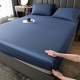 Wasserdichter Matratzenschonerbezug Elastisches Spannbettlaken Atmungsaktives Polster Bett Doppelbett Paar Tagesdecke 2 Personen 90 150 160x200,Blau,2xKissenbezug 48x74cm