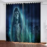Vorhänge Blickdicht Schlafzimmer Wohnzimmer - 2Er Set Modern Vorhang Mit Ösen 280X260cm (BxH) 3D Sensenmann-Schädel-Kunst Muster Druck Verdunkelungs Gardinen Kinderzimmer Schallschutz Thermovorhang