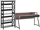 Beliani Büromöbel-Set schwarz/dunkler Holzfarbton Tisch und Regal Foster/Harwich
