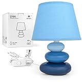 Nachttischlampe 'Lina' (blau) Tischleuchte Keramik Tischlampe mit Stoffschirm, LED geeignet, E14, 230V Keramik Tischlampe, Nachttischleuchte, Sofalampe, Fensterbank Lampen