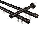Gardinenstange mit Innenlauf 2-läufig schwarz 20 mm Endstück Kappe,240 cm (2 x 120 cm)
