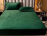 Nayoroom Spannbettlaken Plüsch 180x200cm Dunkelgrün Flauschig Fleece Winter Spannbetttuch Cashmere Touch Flanell Bettlaken für Boxspringbett Topper Matratze bis 25cm