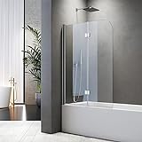 Duschtrennwand für Badewanne, Flügel-Falttür Breite 110 cm, 6mm ESG NANO Glas. Höhe 140cm