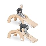 Nobsi Kinder Kletterbogen mit Rutsche und Kletterbrett - Indoor Bogenwippe aus Holz | Handgemachtes Klettergerüst & Montessori Wippe | Kleinkind Kletter Bogen Spielzeug ab 1 Jahr - Birdie Naturholz
