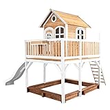 AXI Spielhaus Liam mit Sandkasten & weißer Rutsche | Stelzenhaus XXL in Braun & Weiß aus FSC Holz für Kinder | Spielturm mit Wellenrutsche für den Garten