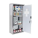 JOIEYOU Medizinschrank, Apothekerschrank aus Edelstahl, Medikamentenschrank mit 4 Fächer, Arzneischrank hängend Medikamenten Aufbewahrung 30x12x57.5 cm