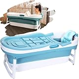 CRS faltbare Badewanne Erwachsene XL 146x65x52cm mit Kissen klappbare mobile Badewanne | foldable bathtub | tragbare Klappbadewanne zum Aufstellen in der Dusche - Bekannt aus YouTube (Blau)