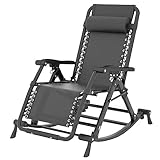 SXBHDM Garten-Schaukelstuhl, Schaukel-Sonnenliege, Entspannungsstuhl, Terrasse, Rocker-Lounge | Klappbarer Liegestuhl und Fußhocker | Liegende Gartenmöbel, Schwarz