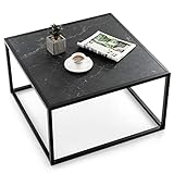 COSTWAY Couchtisch Marmor Optik, rechteckiger Kaffeetisch mit Metallrahmen, modern, 70 x 70 x 40cm (schwarz)