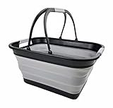 SAMMART 29 l zusammenklappbare Wanne mit Griff, tragbarer Picknickkorb, platzsparender Aufbewahrungsbehälter, Wasserkapazität 24 l (Schwarz/Legierungsgrau)