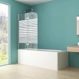 IMPTS Duschabtrennung mit Milchglas Streifen 100x140cm, Duschwand Faltwand für Badewanne 2 TLG, Badewannenaufsatz mit 6mm teilsatiniert Nano ESG Glas 180°Schwingen