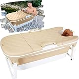 CRS faltbare Badewanne Erwachsene Größe L 138x62x52cm klappbare mobile Badewanne ideal für kleine Badezimmer | foldable bathtub | tragbare Klappbadewanne zum Aufstellen Premium Beige