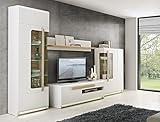 Wohnwand Aubry 20 Hochglanz weiß 4-teilig 2X Vitrine Lowboard Wandregal LED-Beleuchtung Medienwand TV-Wand Wohnzimmer