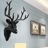 Wanddeko 3D Hirschkopf mit Geweih Wanddekoration Moderne Wand Deko Wandschmuck Geometrisch Tierkopf Wandskulpturen Wandskulptur aus Harz Wandbehang für Wohnzimmer Schlafzimmer Wandbilder, 52*56*22cm