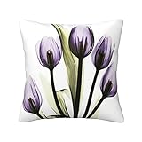 Oudrspo Quadratischer Überwurf-Kissenbezug mit Tulpen- und lila Blumen, für Wohnzimmer, Couch, Bett, Sofa, Kissenbezug für Bauernhaus, Heimdekoration, 1er-Set, 45,7 x 45,7 cm