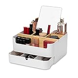 PANARELLI® Kosmetik Organizer - inkl. SPIEGEL für Schminktisch, Bad u. Schlafzimmer, Make up Organizer - hochwertige Qualität, Schminktisch Organizer - Bambus mit Schublade u. perfekter Einteilung