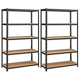 SONGMICS Schwerlastregal, 2er Set, Kellerregal, Lagerregal, 60 x 120 x 200 cm, Regal mit Stahlgestell, jeweils bis 875 kg belastbar, 5 verstellbare Ablagen, schwarz GLR060B02