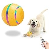 Belobill Smart Interaktives Hundespielzeug Ball mit Fernbedienung, LED Leuchten, aus Naturkautschuk, Automatischer Rollball, Springen Aktivierungsball, Wicked Ball für mittelgroße/große Hunde (Gelb)