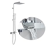 Edelstahl Regendusche Duschsystem, Suguword Duschset mit Thermostat, (9 '' Duschkopf, Duschschlauch, Brausestange) 3 Strahlarten, dusch für Bad, Chrom