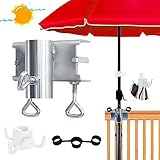 YumSur Sonnenschirmhalter Balkongeländer Einstellbar,Terrassenschirm-Klemme,Sonnenschirm Halterung Balkonbrüstung,Schirmständer Halterung Geländer,Schirmständer für Veranstaltungen im Freien, Camping