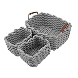 Icegrey Aufbewahrungskorb Baumwolle Strickkorb Dekorative NatüRliche Rechteck Wasserdichter Aufbewahrungsboxen Organisatoren für Babyzimmer, Schlafzimmer, Wohnzimmer Grau 3er Pack