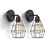 Lightess 2er Pack Wandleuchte Vintage Industrial Wandlampe Retro E27 Schwenkbar Käfig Wandleuchte Metall Schwarz Wandbeleuchtung Innen für Wohnzimmer Flur Café Bar usw