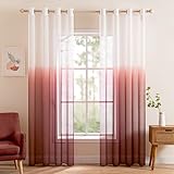 MIULEE Gardinen Transparent Vorhänge Farbverlauf Voile Sheer 2er Set Vorhang mit Ösen Dekoschal Fensterschal für Schlafzimmer und Wohnzimmer 145 cm x 140 cm(H x B) Weiß Rotbraun