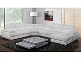 Elevanto Panorama-Sofa, 7-Sitzer, Leder, Weiß, rechter Winkel