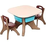 OLOTU Set aus Kunststoff-Kinderschreibtisch und 2 Stühlen, Spieltisch mit Aufbewahrungsschublade für Schlafzimmer/Spielzimmer/Kindergarten, ergonomischer Stuhl