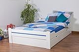 Einzelbett/Funktionsbett 'Easy Premium Line' K4, inkl. 2 Schubladen und 1 Abdeckblende, 140 x 200 cm Buche Vollholz massiv weiß lackiert